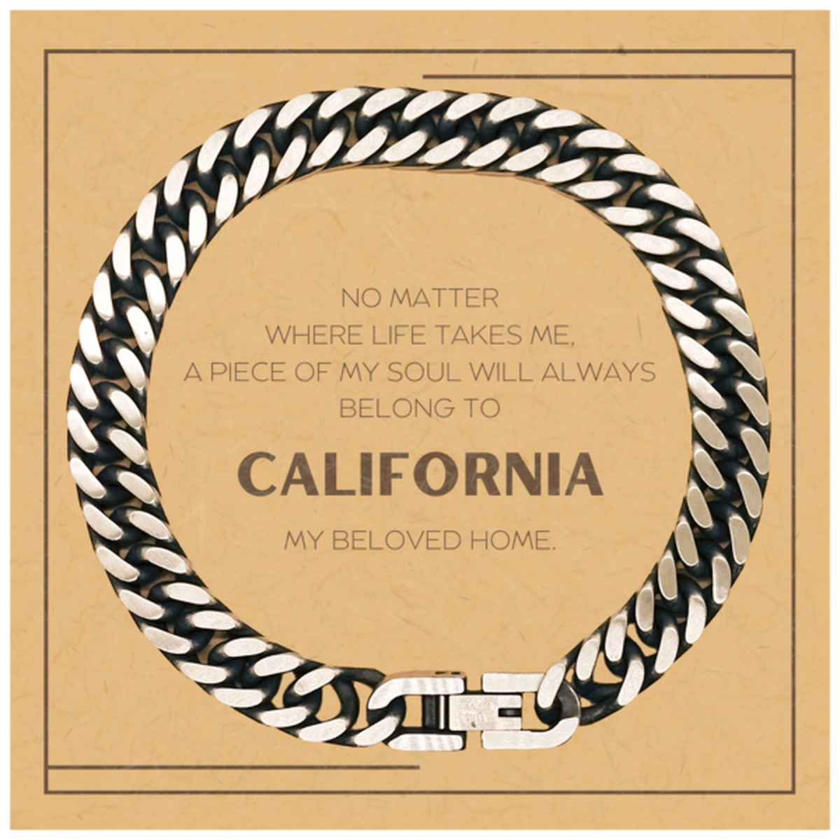Love California State Gifts, My soul will always belong to California, Proud Cuban Link Chain Bracelet, Birthday Christmas Unique Gifts For California Men, Women, Friends