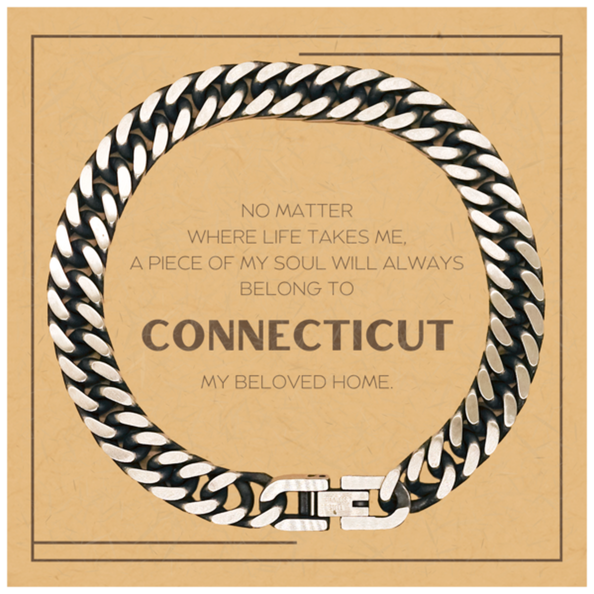 Love Connecticut State Gifts, My soul will always belong to Connecticut, Proud Cuban Link Chain Bracelet, Birthday Christmas Unique Gifts For Connecticut Men, Women, Friends