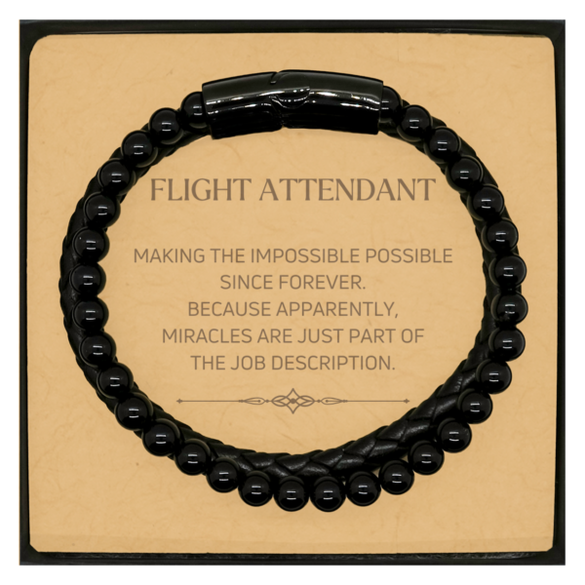 Funny Flight Attendant Gifts, Miracles are just part of the job description, Inspirational Birthday Christmas Stone Leather Bracelets For Flight Attendant, Men, Women, Coworkers, Friends, Boss