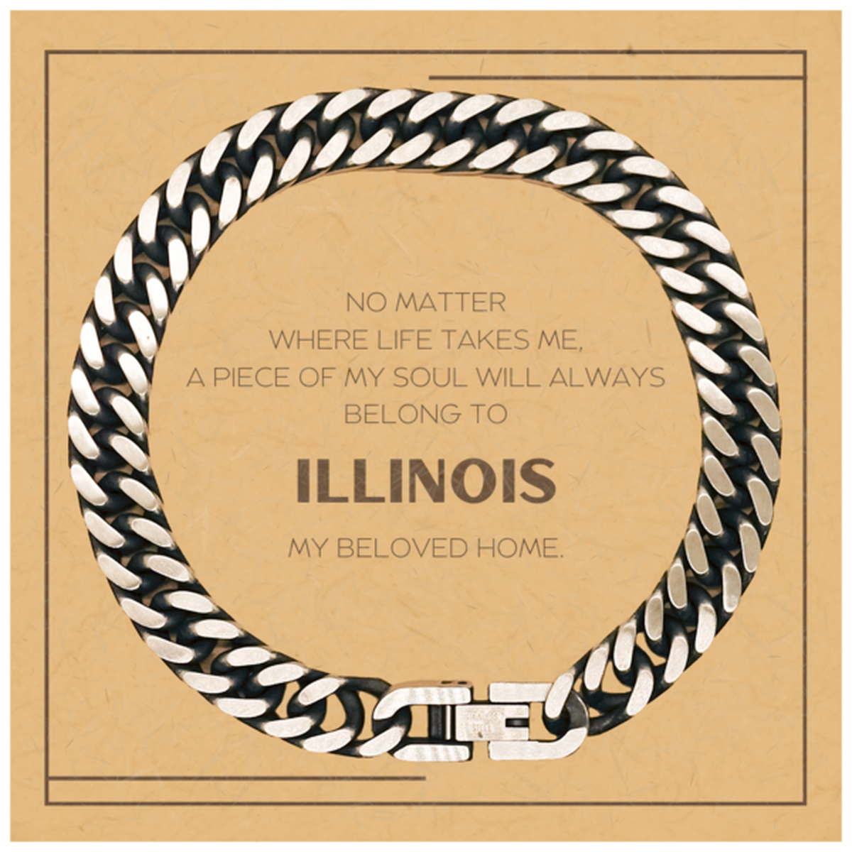 Love Illinois State Gifts, My soul will always belong to Illinois, Proud Cuban Link Chain Bracelet, Birthday Christmas Unique Gifts For Illinois Men, Women, Friends