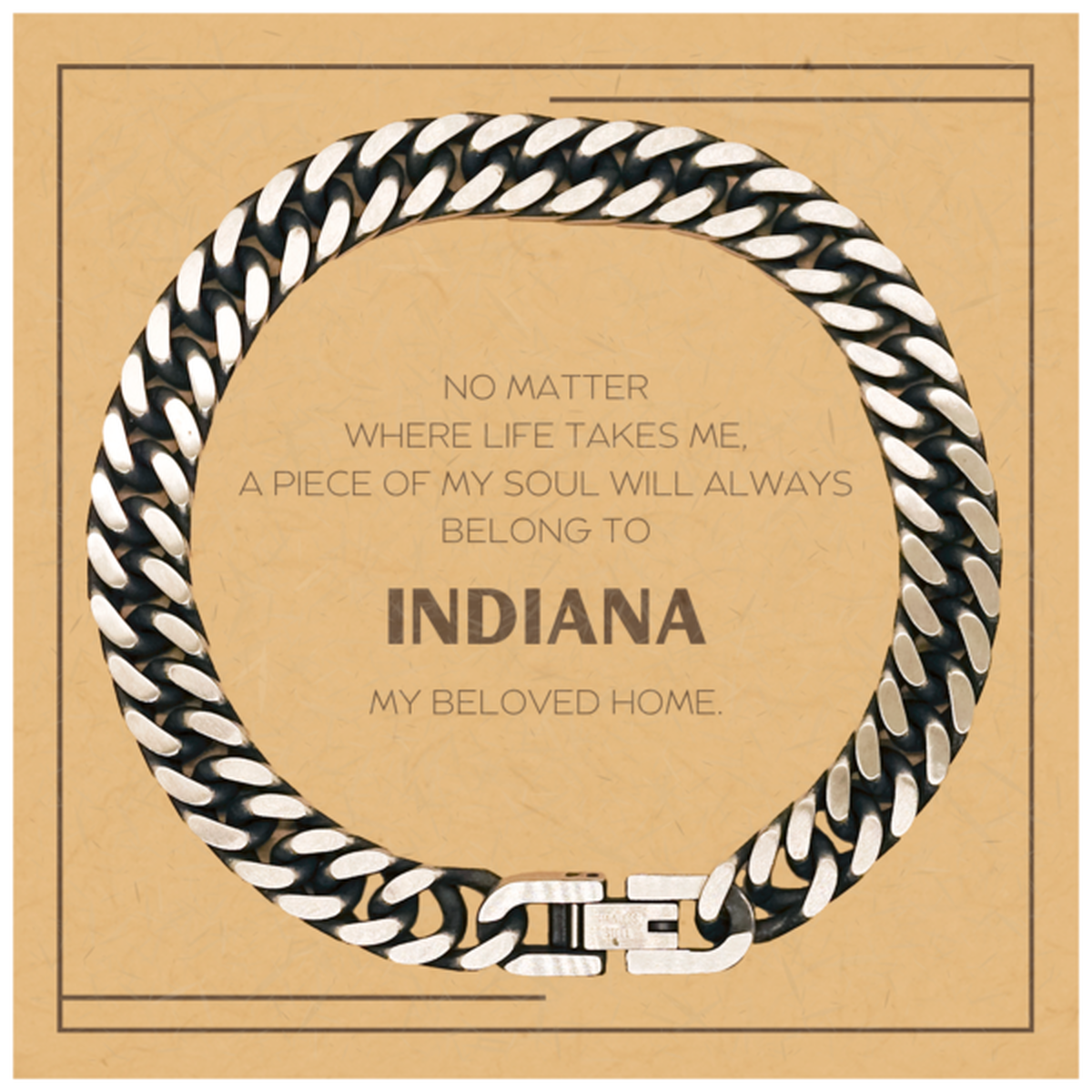 Love Indiana State Gifts, My soul will always belong to Indiana, Proud Cuban Link Chain Bracelet, Birthday Christmas Unique Gifts For Indiana Men, Women, Friends