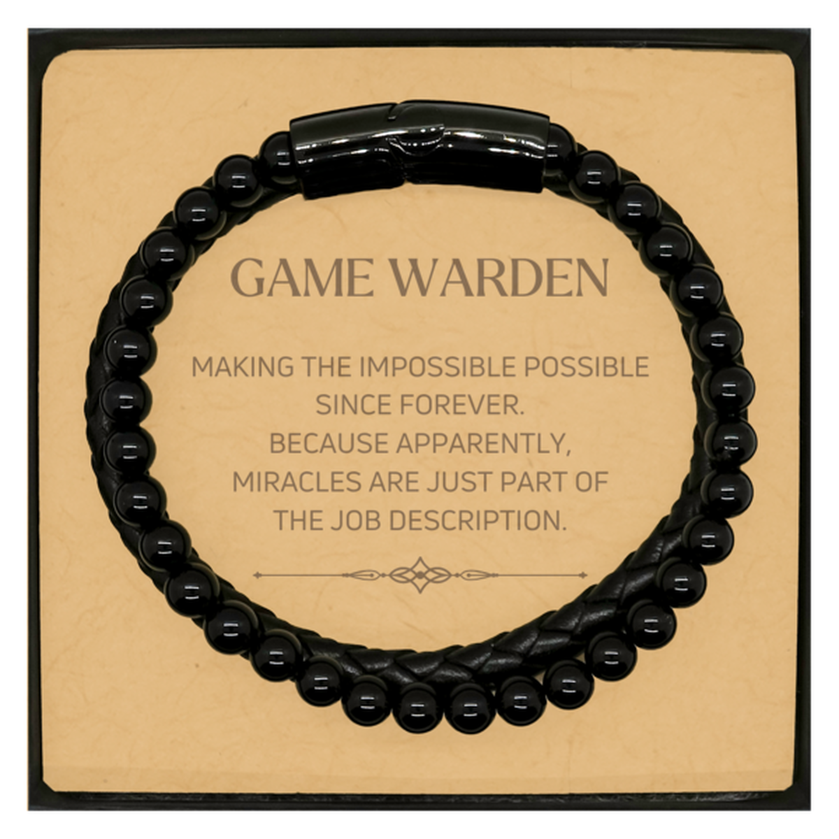 Funny Game Warden Gifts, Miracles are just part of the job description, Inspirational Birthday Christmas Stone Leather Bracelets For Game Warden, Men, Women, Coworkers, Friends, Boss