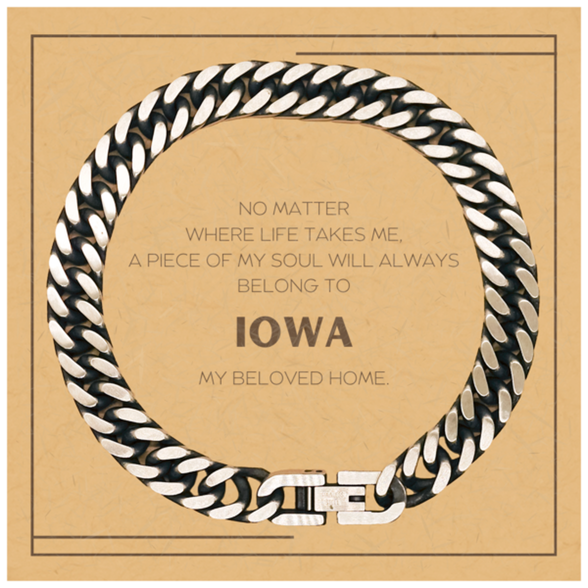 Love Iowa State Gifts, My soul will always belong to Iowa, Proud Cuban Link Chain Bracelet, Birthday Christmas Unique Gifts For Iowa Men, Women, Friends