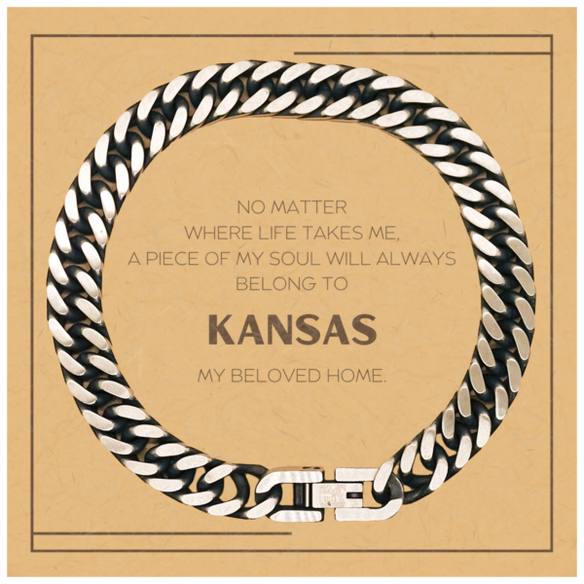 Love Kansas State Gifts, My soul will always belong to Kansas, Proud Cuban Link Chain Bracelet, Birthday Christmas Unique Gifts For Kansas Men, Women, Friends