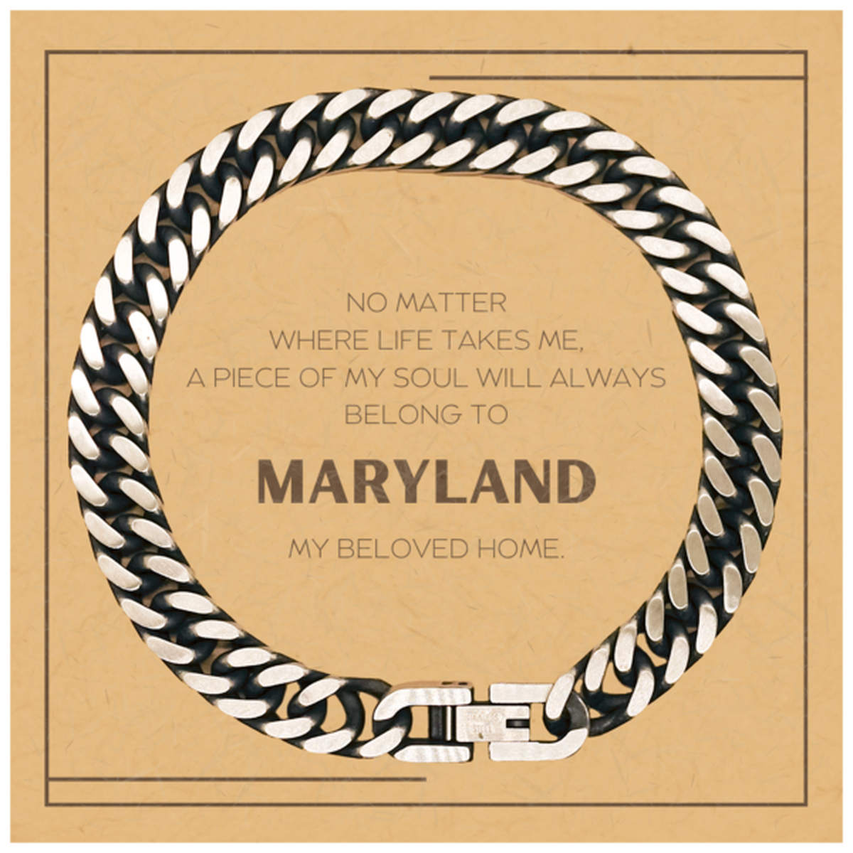 Love Maryland State Gifts, My soul will always belong to Maryland, Proud Cuban Link Chain Bracelet, Birthday Christmas Unique Gifts For Maryland Men, Women, Friends