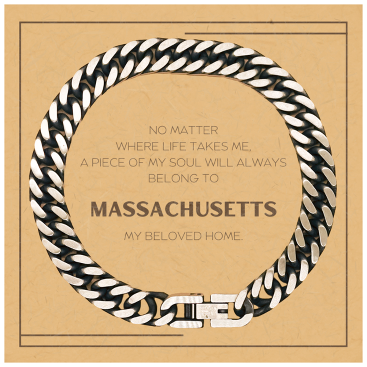 Love Massachusetts State Gifts, My soul will always belong to Massachusetts, Proud Cuban Link Chain Bracelet, Birthday Christmas Unique Gifts For Massachusetts Men, Women, Friends