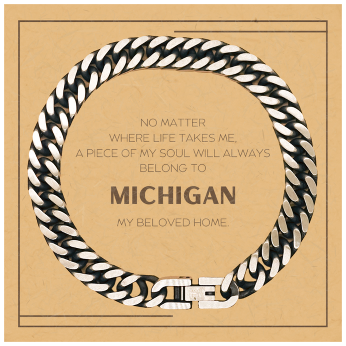 Love Michigan State Gifts, My soul will always belong to Michigan, Proud Cuban Link Chain Bracelet, Birthday Christmas Unique Gifts For Michigan Men, Women, Friends