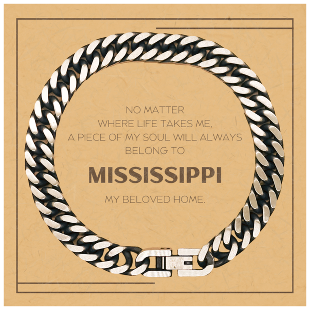 Love Mississippi State Gifts, My soul will always belong to Mississippi, Proud Cuban Link Chain Bracelet, Birthday Christmas Unique Gifts For Mississippi Men, Women, Friends