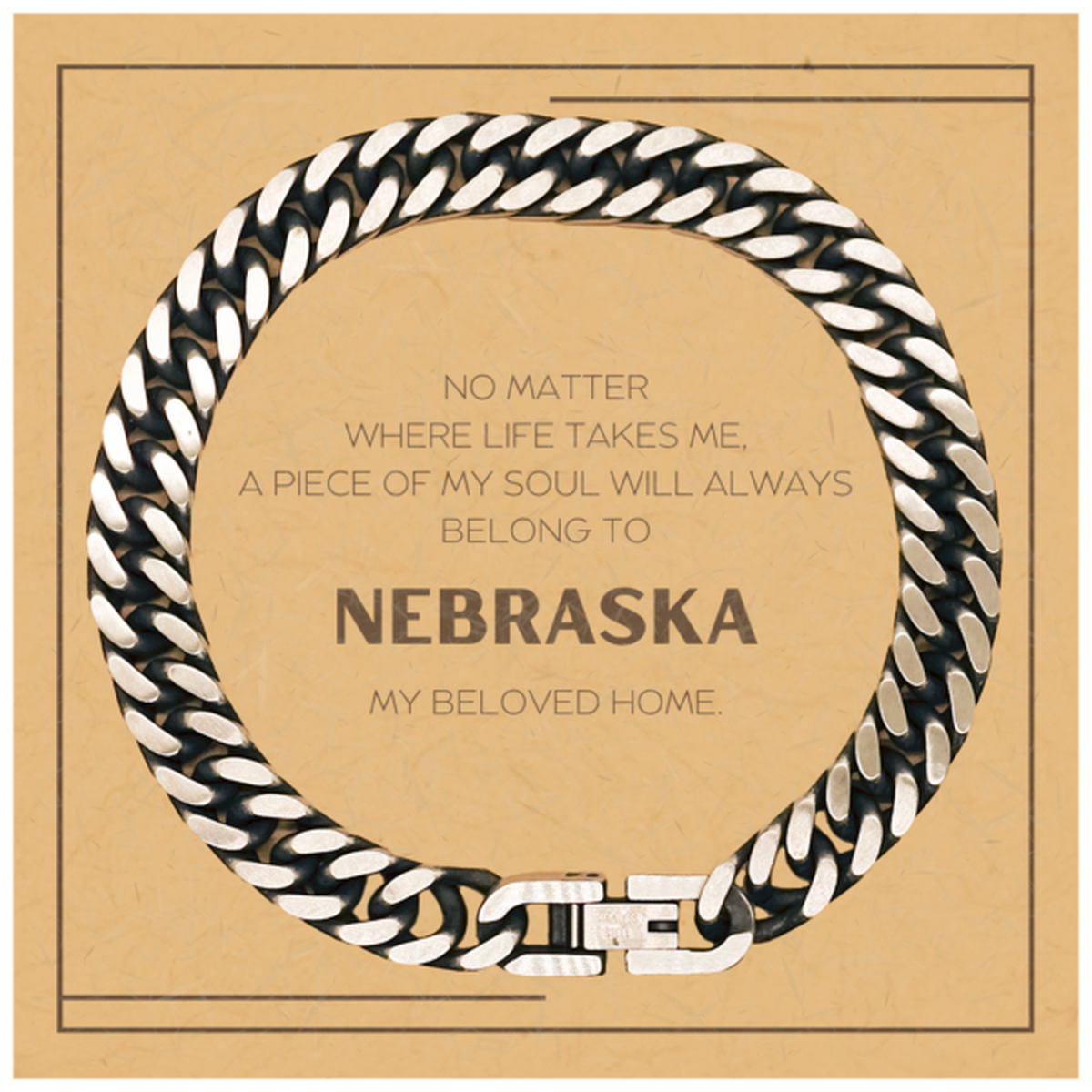 Love Nebraska State Gifts, My soul will always belong to Nebraska, Proud Cuban Link Chain Bracelet, Birthday Christmas Unique Gifts For Nebraska Men, Women, Friends