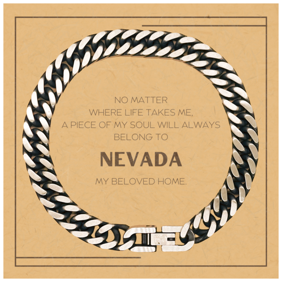 Love Nevada State Gifts, My soul will always belong to Nevada, Proud Cuban Link Chain Bracelet, Birthday Christmas Unique Gifts For Nevada Men, Women, Friends