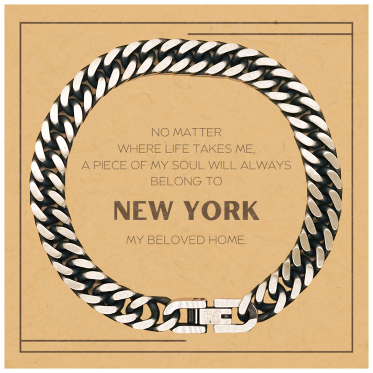 Love New York State Gifts, My soul will always belong to New York, Proud Cuban Link Chain Bracelet, Birthday Christmas Unique Gifts For New York Men, Women, Friends