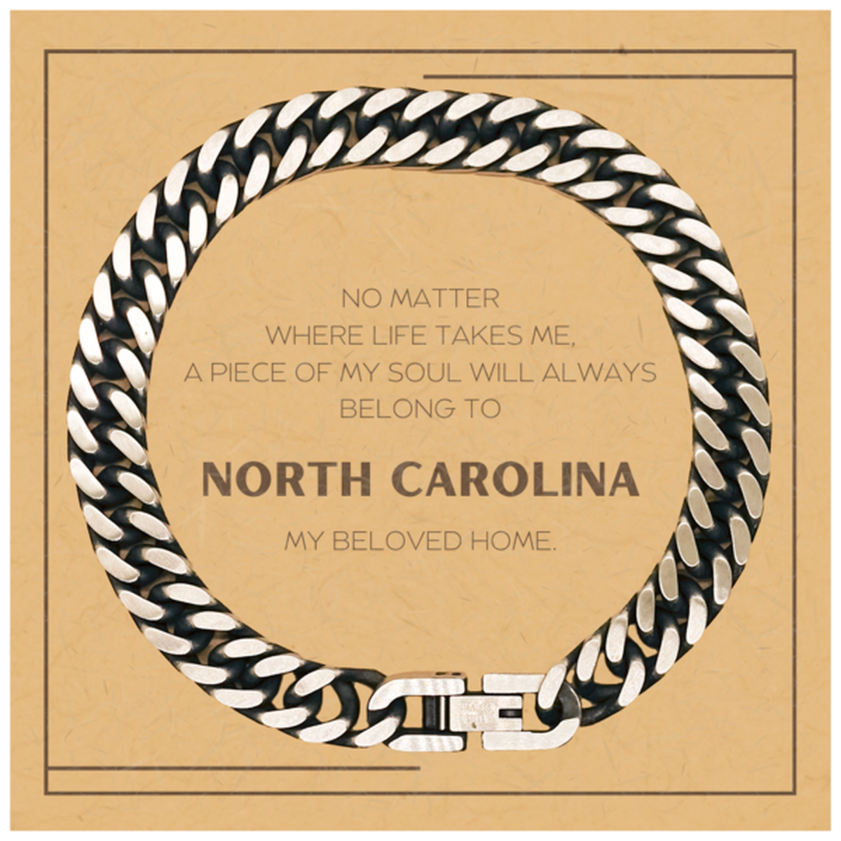 Love North Carolina State Gifts, My soul will always belong to North Carolina, Proud Cuban Link Chain Bracelet, Birthday Christmas Unique Gifts For North Carolina Men, Women, Friends