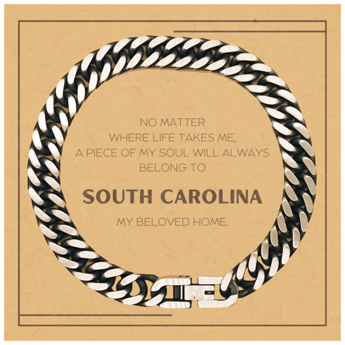 Love South Carolina State Gifts, My soul will always belong to South Carolina, Proud Cuban Link Chain Bracelet, Birthday Christmas Unique Gifts For South Carolina Men, Women, Friends