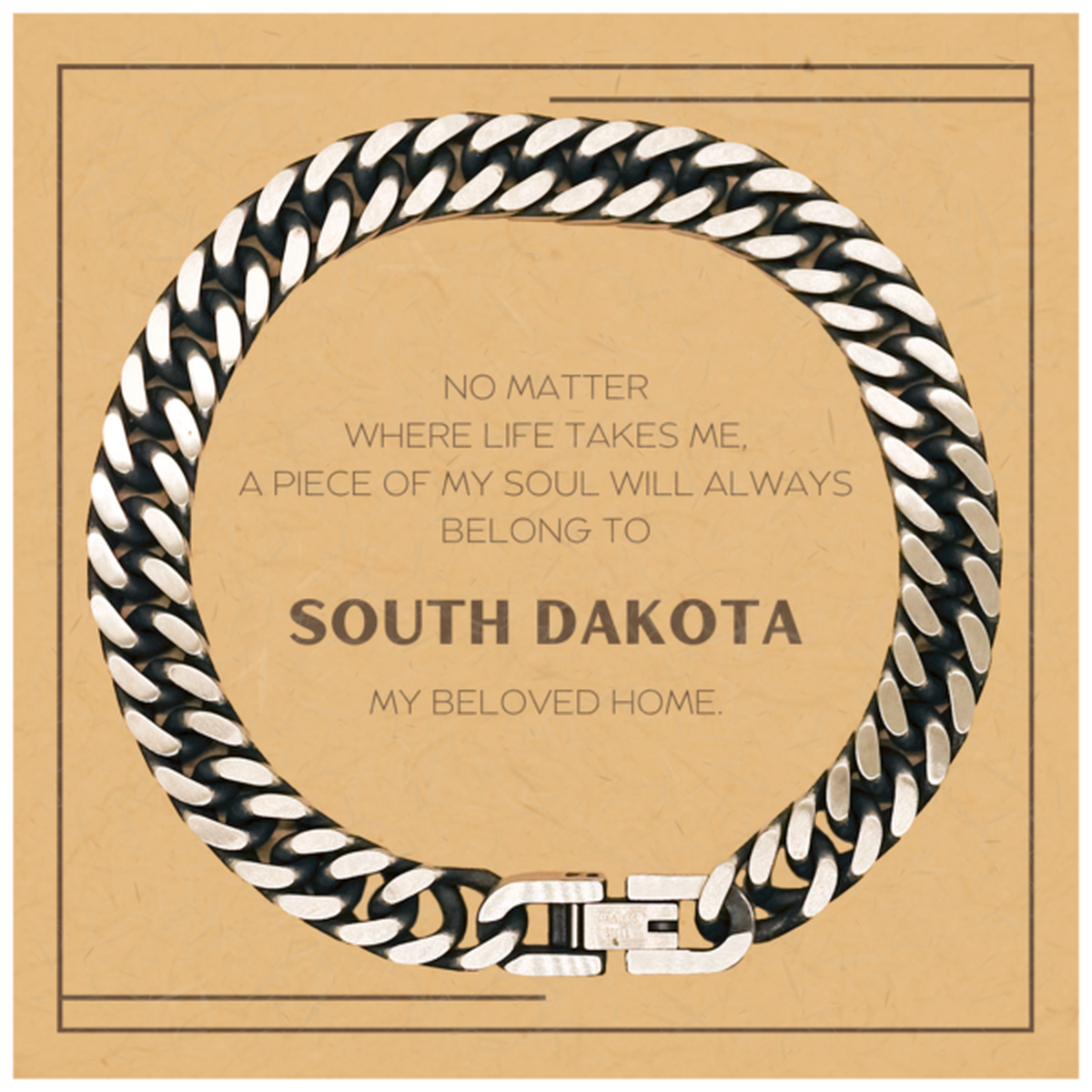 Love South Dakota State Gifts, My soul will always belong to South Dakota, Proud Cuban Link Chain Bracelet, Birthday Christmas Unique Gifts For South Dakota Men, Women, Friends