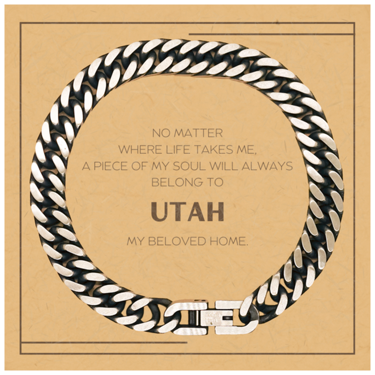 Utah Gift Cuban Link Chain Bracelet - My Soul Belongs to Utah | Birthday Christmas Gift