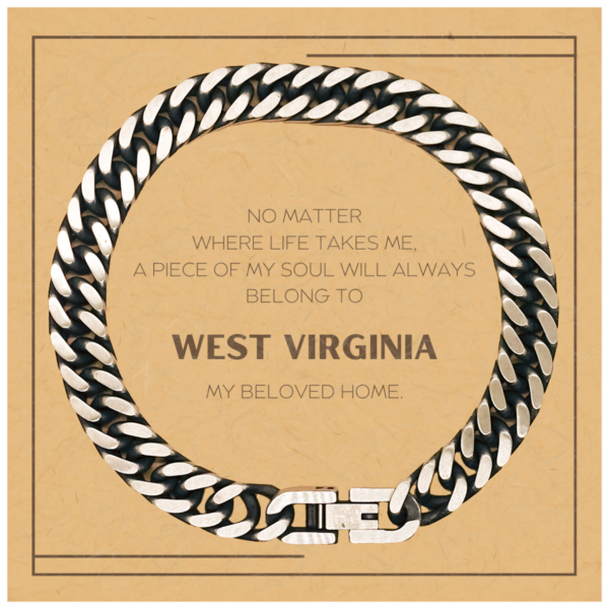 West Virginia Cuban Link Chain Bracelet - My Soul Belongs to West Virginia | Birthday Christmas Gift