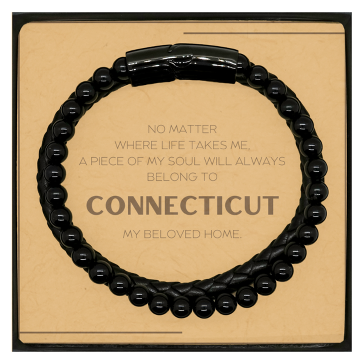 Love Connecticut State Gifts, My soul will always belong to Connecticut, Proud Stone Leather Bracelets, Birthday Christmas Unique Gifts For Connecticut Men, Women, Friends