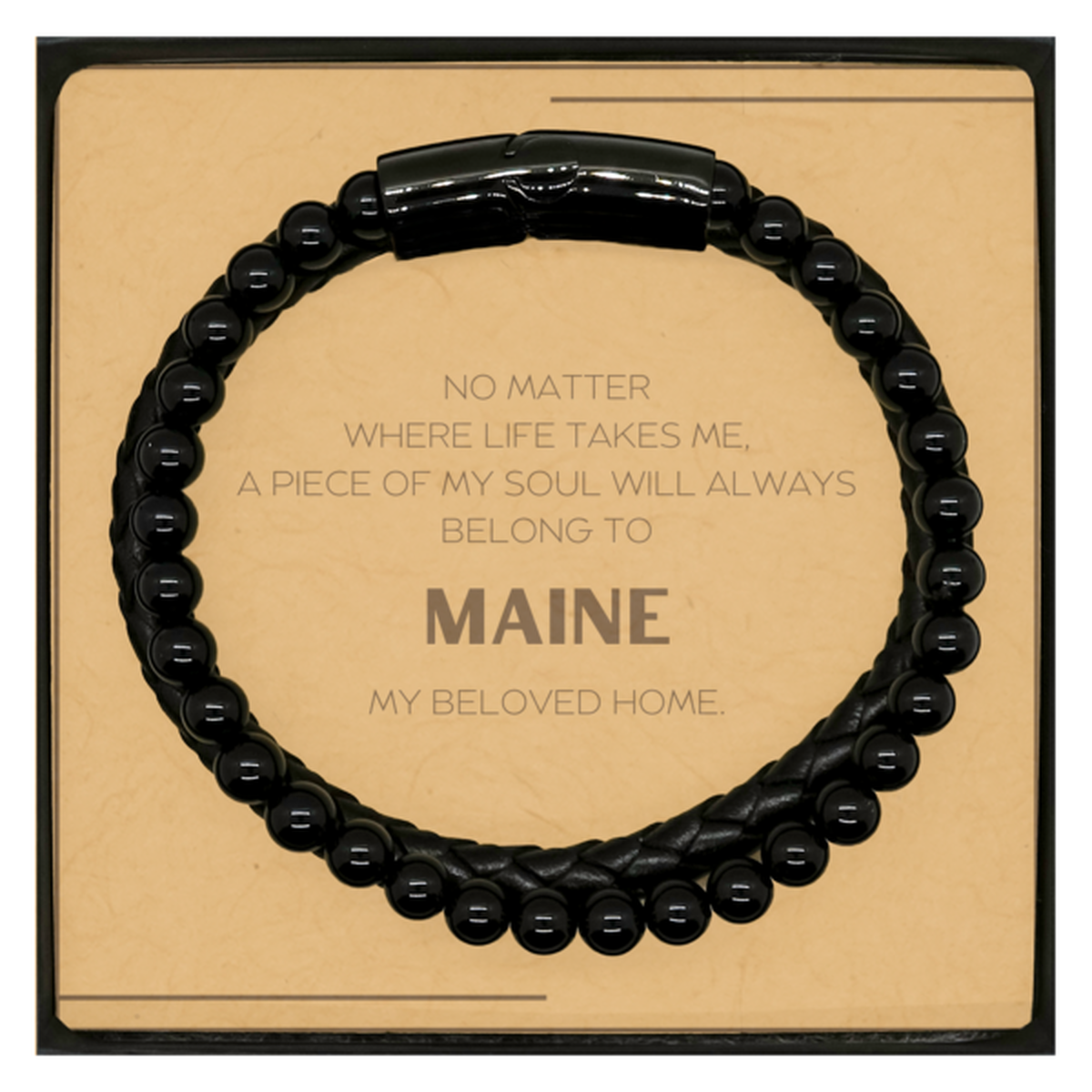 Maine Leather Bracelet - My Soul Will Always Belong to Maine | Unique Gift for Friends