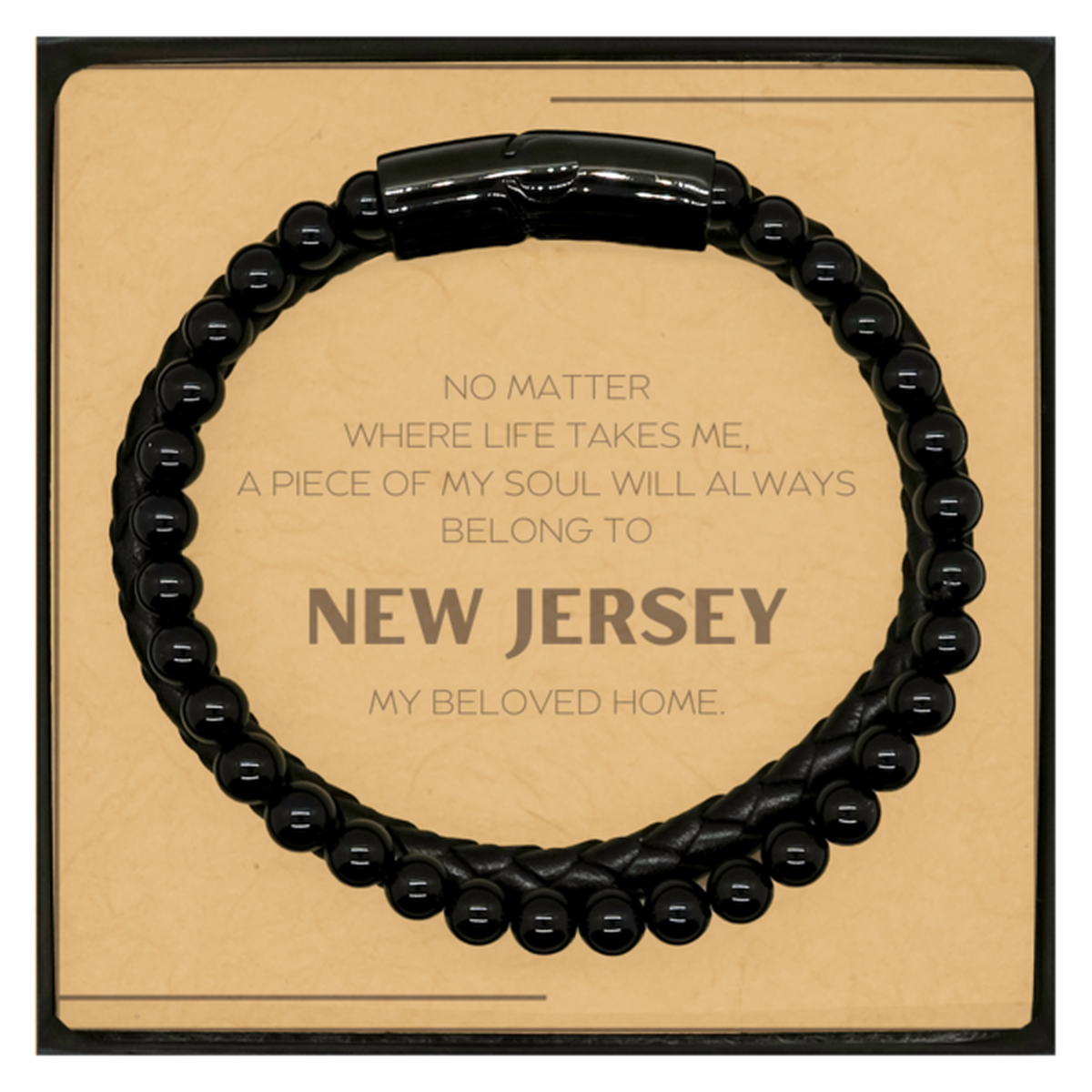 New Jersey Stone Leather Bracelet - My Soul Belongs to NJ | Unique Gift for Him/Her