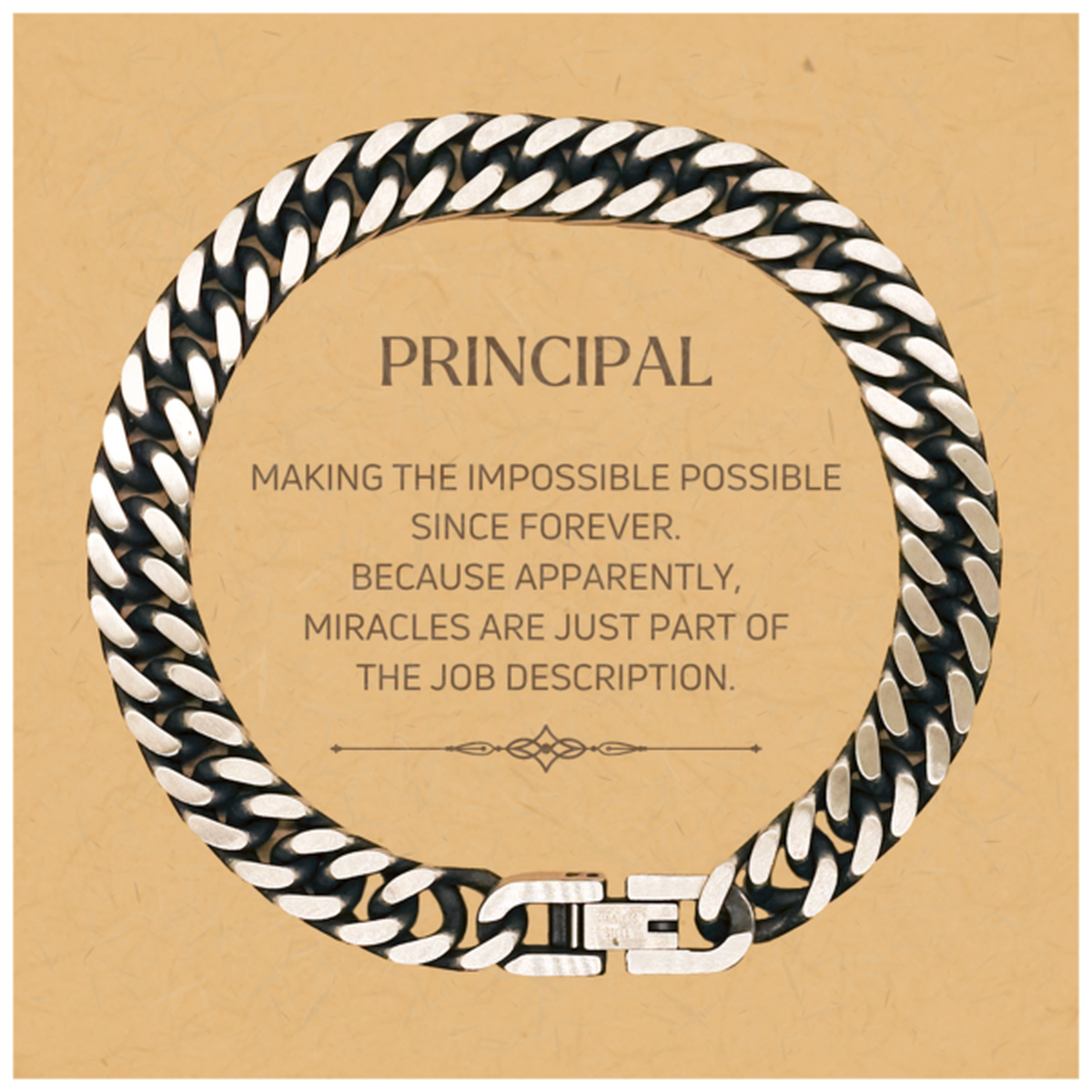 Funny Principal Gifts, Miracles are just part of the job description, Inspirational Birthday Christmas Cuban Link Chain Bracelet For Principal, Men, Women, Coworkers, Friends, Boss