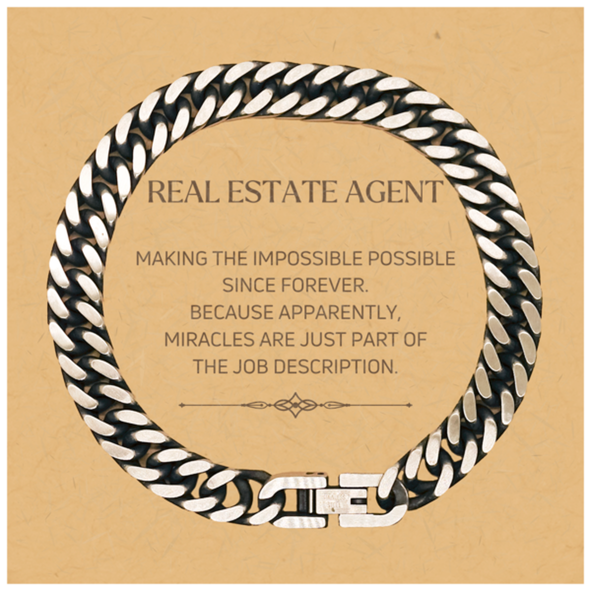 Funny Real Estate Agent Gifts, Miracles are just part of the job description, Inspirational Birthday Christmas Cuban Link Chain Bracelet For Real Estate Agent, Men, Women, Coworkers, Friends, Boss