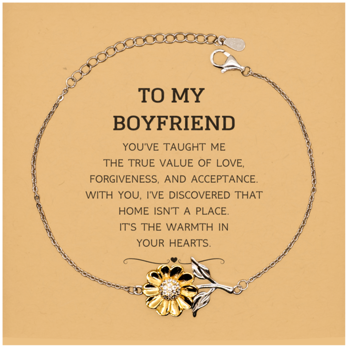 To My Boyfriend Gifts, You've taught me the true value of love, Thank You Gifts For Boyfriend, Birthday Christmas Sunflower Bracelet For Boyfriend