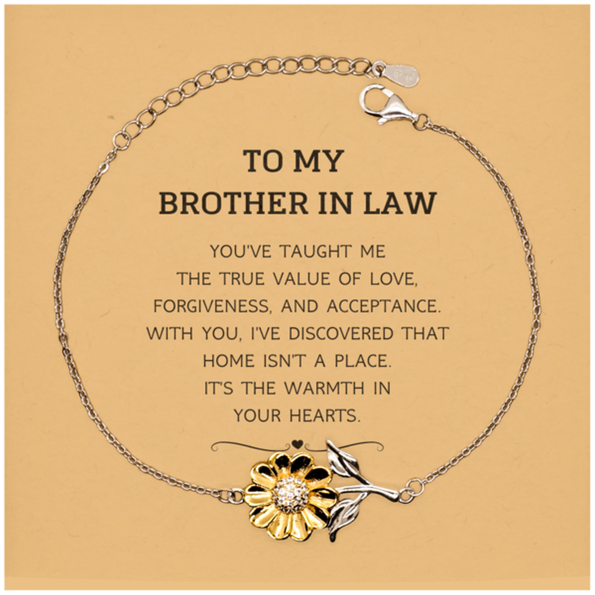 To My Brother In Law Gifts, You've taught me the true value of love, Thank You Gifts For Brother In Law, Birthday Christmas Sunflower Bracelet For Brother In Law