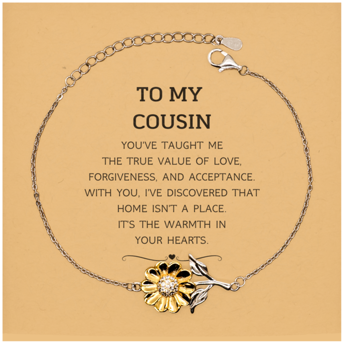 To My Cousin Gifts, You've taught me the true value of love, Thank You Gifts For Cousin, Birthday Christmas Sunflower Bracelet For Cousin