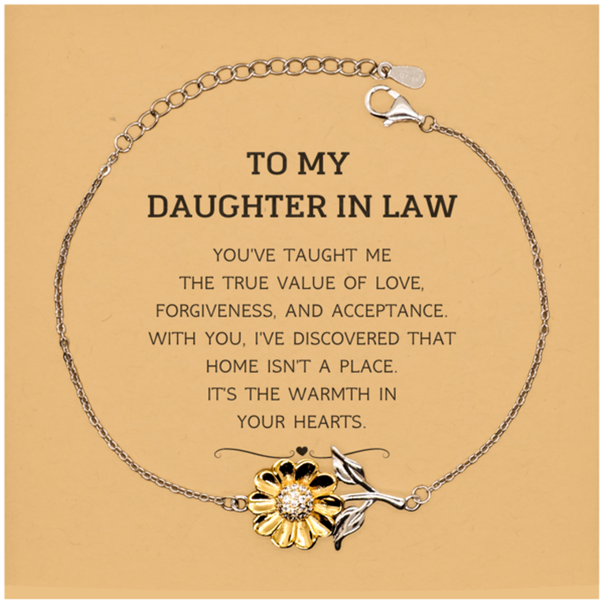 To My Daughter In Law Gifts, You've taught me the true value of love, Thank You Gifts For Daughter In Law, Birthday Christmas Sunflower Bracelet For Daughter In Law