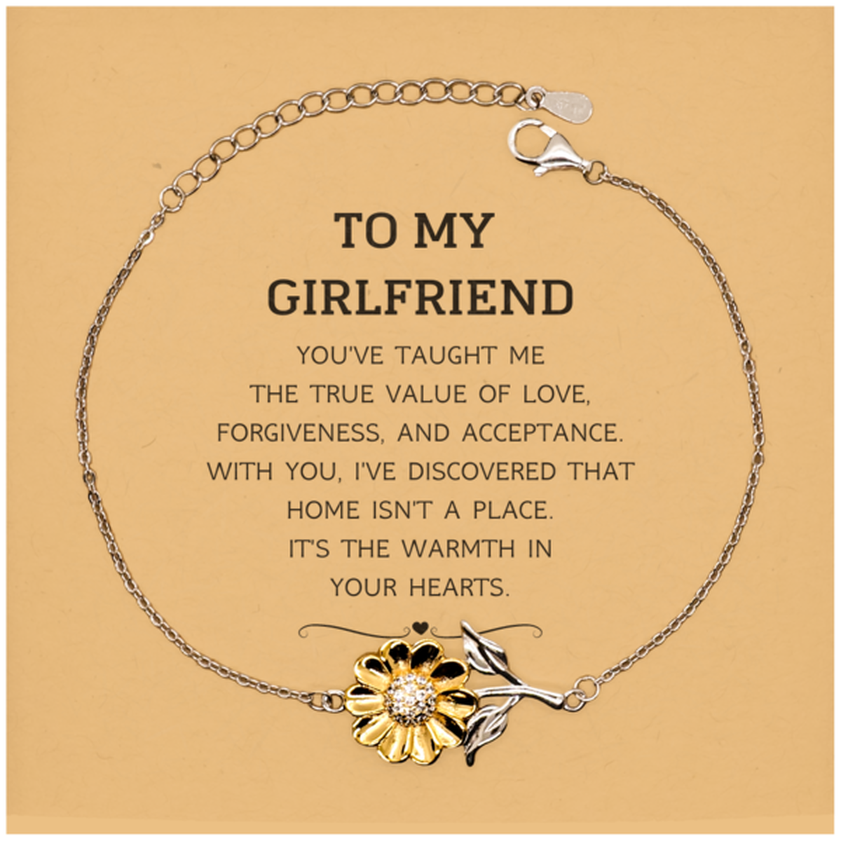 To My Girlfriend Gifts, You've taught me the true value of love, Thank You Gifts For Girlfriend, Birthday Christmas Sunflower Bracelet For Girlfriend