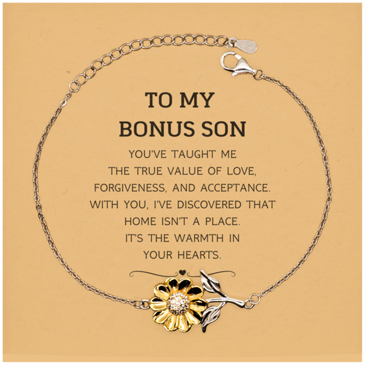 To My Bonus Son Gifts, You've taught me the true value of love, Thank You Gifts For Bonus Son, Birthday Christmas Sunflower Bracelet For Bonus Son