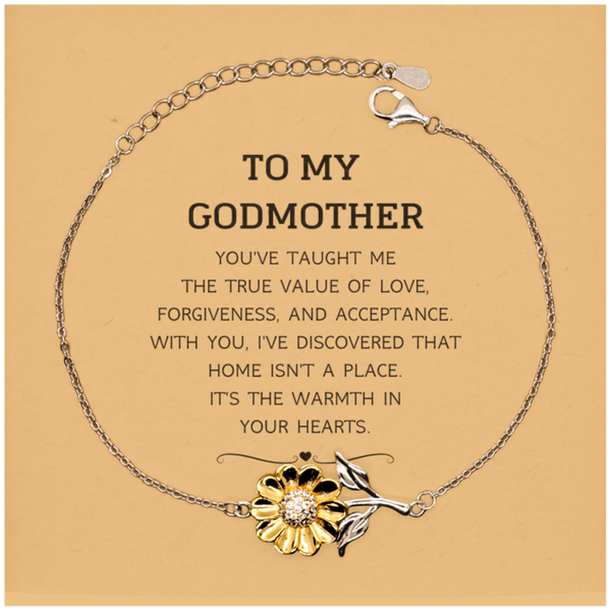 To My Godmother Gifts, You've taught me the true value of love, Thank You Gifts For Godmother, Birthday Christmas Sunflower Bracelet For Godmother