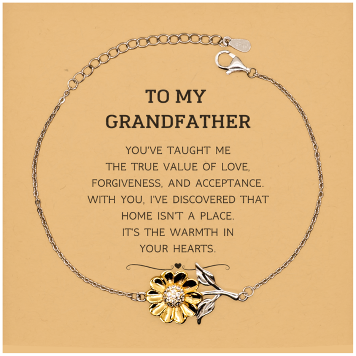 To My Grandfather Gifts, You've taught me the true value of love, Thank You Gifts For Grandfather, Birthday Christmas Sunflower Bracelet For Grandfather