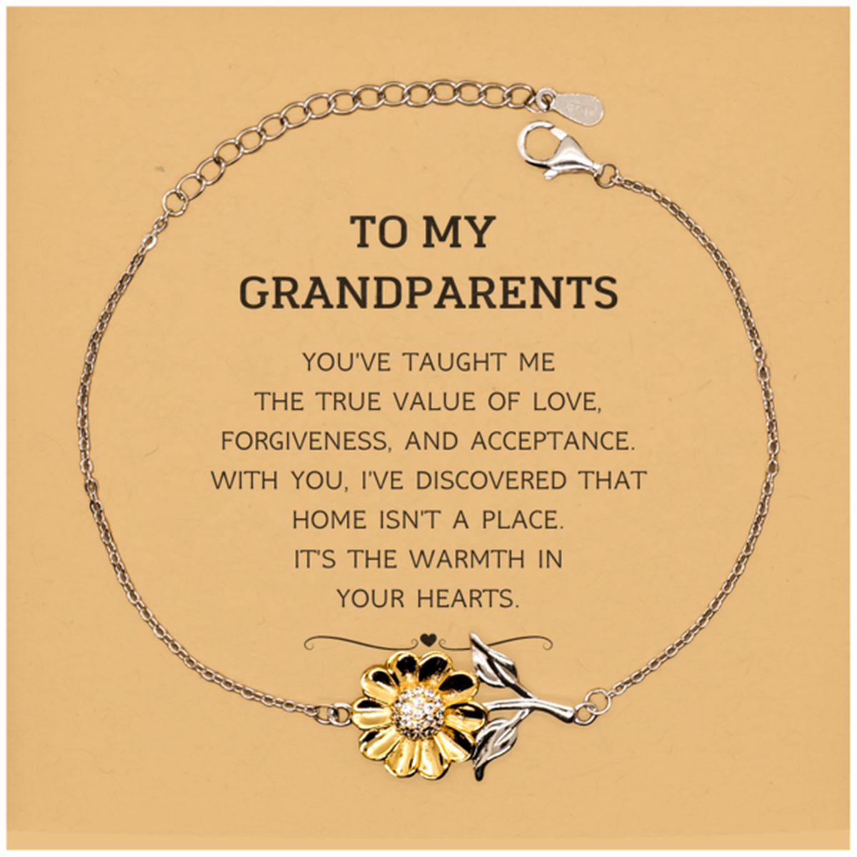 To My Grandparents Gifts, You've taught me the true value of love, Thank You Gifts For Grandparents, Birthday Christmas Sunflower Bracelet For Grandparents