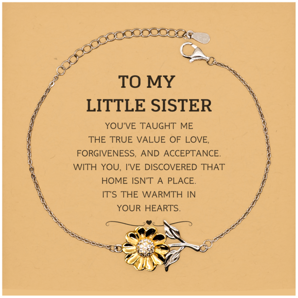 Little Sister Sunflower Bracelet - You've Taught Me the True Value of Love | Birthday Gift