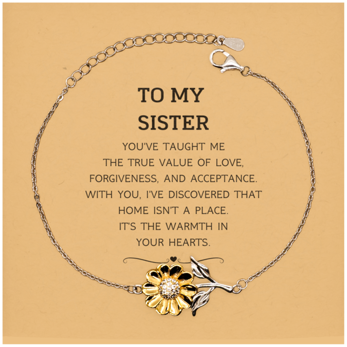 Sister Sunflower Bracelet - You've Taught Me the True Value of Love | Birthday and Christmas Gift