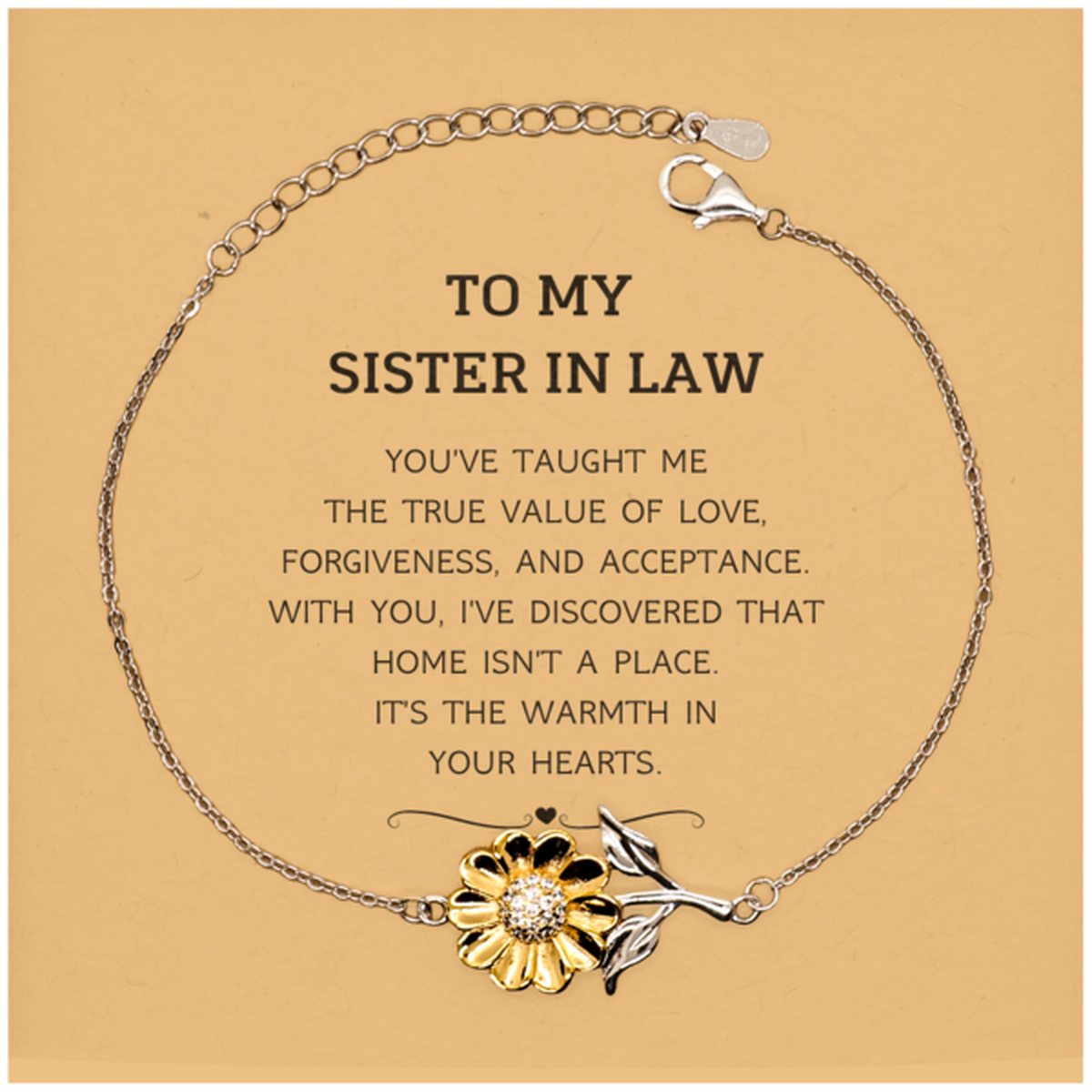 To My Sister In Law Gifts, You've taught me the true value of love, Thank You Gifts For Sister In Law, Birthday Christmas Sunflower Bracelet For Sister In Law