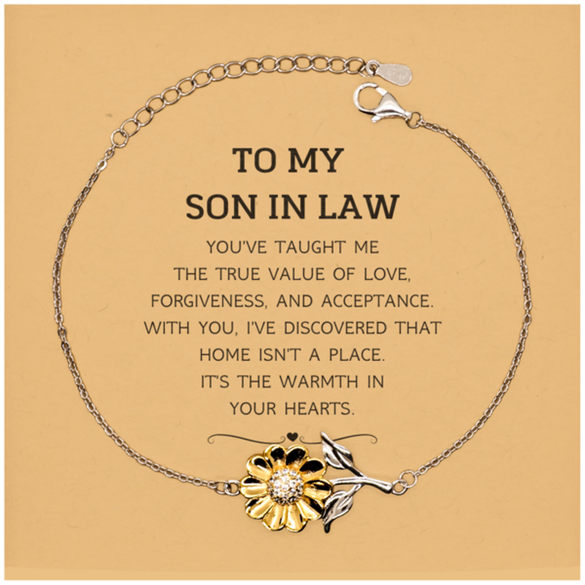 To My Son In Law Gifts, You've taught me the true value of love, Thank You Gifts For Son In Law, Birthday Christmas Sunflower Bracelet For Son In Law