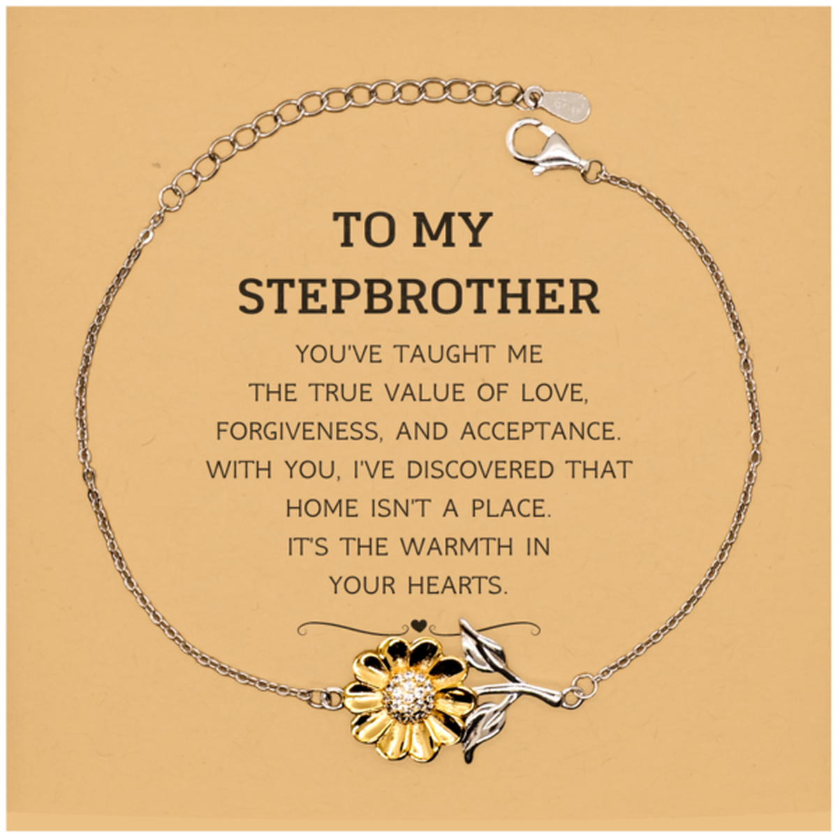 To My Stepbrother Gifts, You've taught me the true value of love, Thank You Gifts For Stepbrother, Birthday Christmas Sunflower Bracelet For Stepbrother