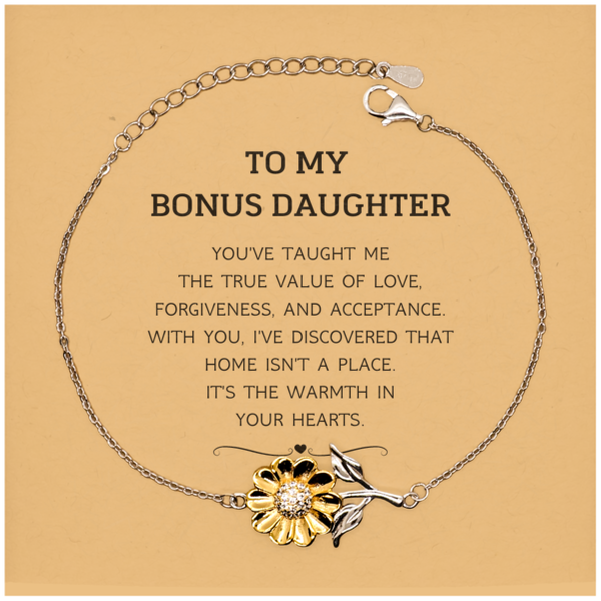 To My Bonus Daughter Gifts, You've taught me the true value of love, Thank You Gifts For Bonus Daughter, Birthday Christmas Sunflower Bracelet For Bonus Daughter