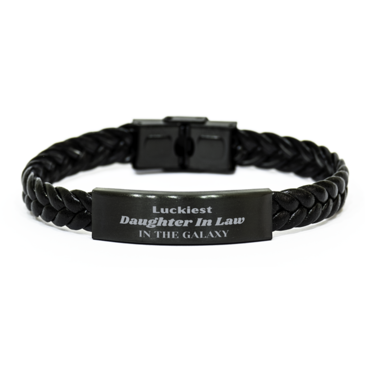Luckiest Daughter In Law in the Galaxy, To My Daughter In Law Engraved Gifts, Christmas Daughter In Law Braided Leather Bracelet Gifts, X-mas Birthday Unique Gifts For Daughter In Law Men Women