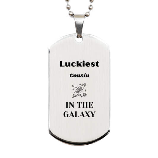 Cousin Silver Dog Tag Keychain - Luckiest Cousin in the Galaxy | Christmas Gift