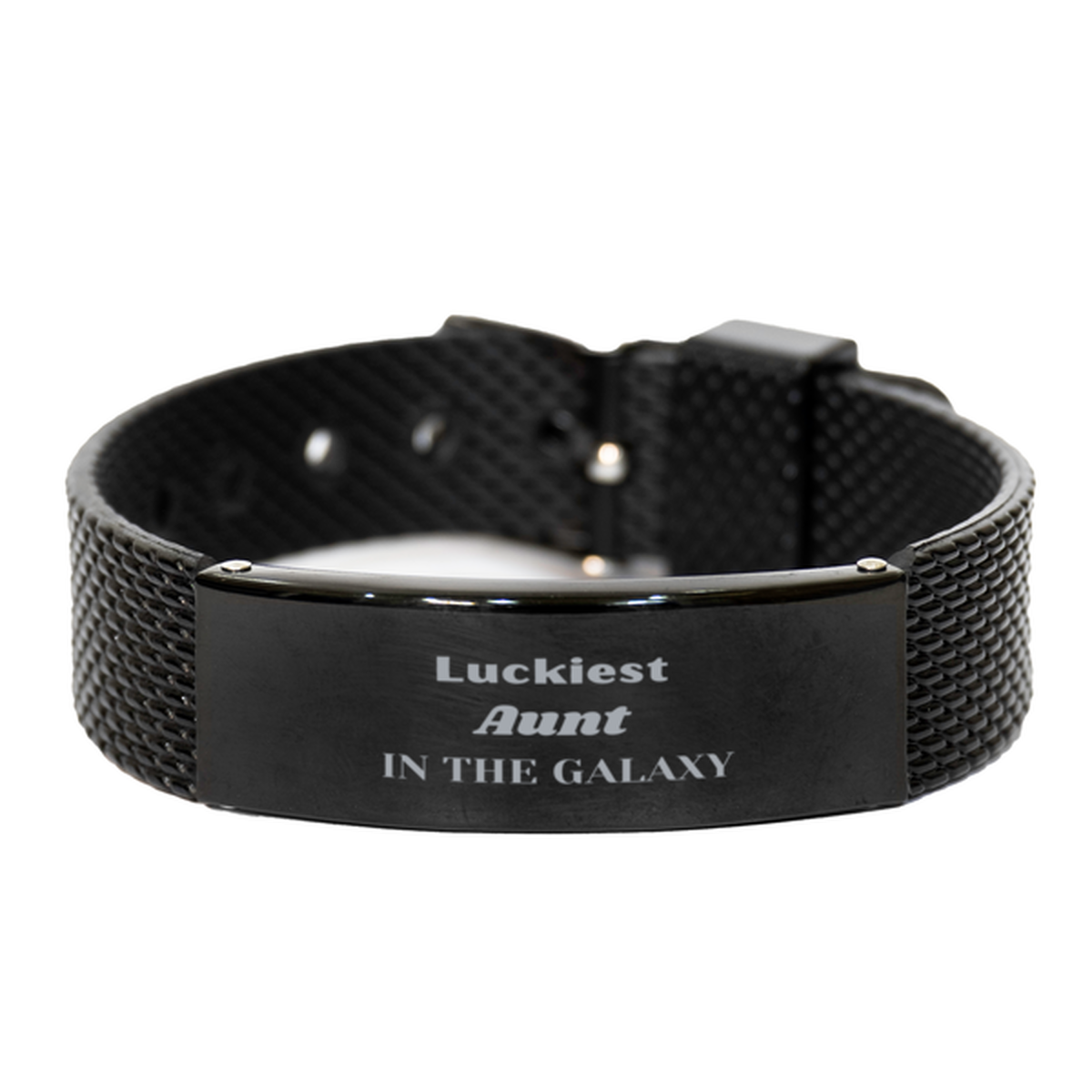 Luckiest Aunt in the Galaxy, To My Aunt Engraved Gifts, Christmas Aunt Black Shark Mesh Bracelet Gifts, X-mas Birthday Unique Gifts For Aunt Men Women
