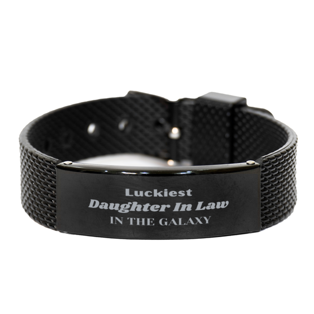Luckiest Daughter In Law in the Galaxy, To My Daughter In Law Engraved Gifts, Christmas Daughter In Law Black Shark Mesh Bracelet Gifts, X-mas Birthday Unique Gifts For Daughter In Law Men Women