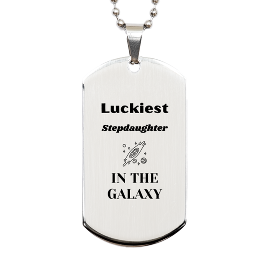 Stepdaughter Silver Dog Tag Necklace - Luckiest Stepdaughter in the Galaxy | Christmas Gift