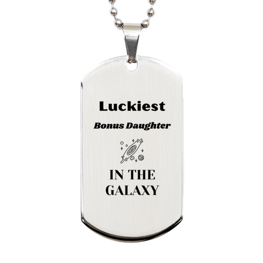 Bonus Daughter Silver Dog Tag Keychain - Luckiest Daughter in the Galaxy | Christmas Gift
