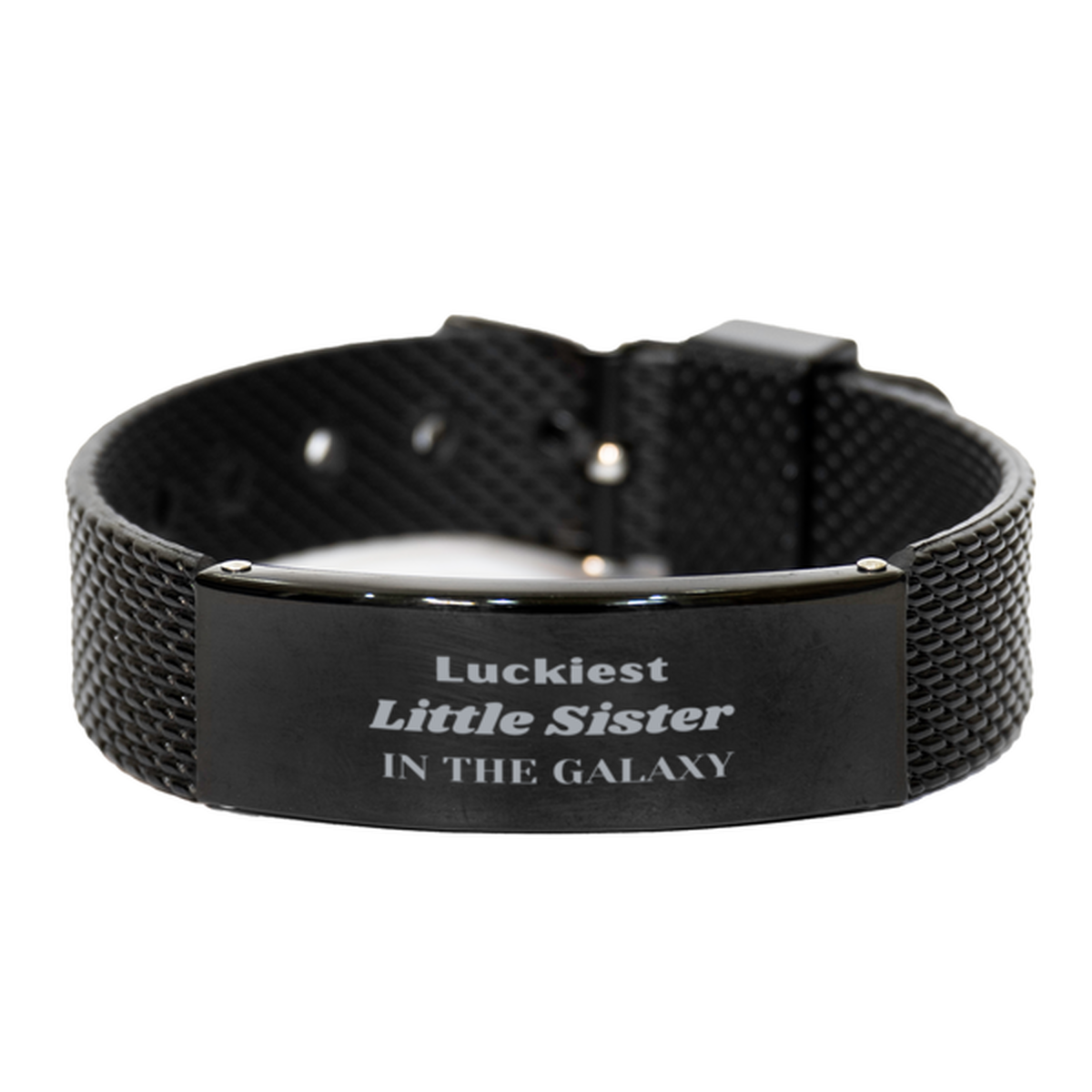 Luckiest Little Sister in the Galaxy, To My Little Sister Engraved Gifts, Christmas Little Sister Black Shark Mesh Bracelet Gifts, X-mas Birthday Unique Gifts For Little Sister Men Women