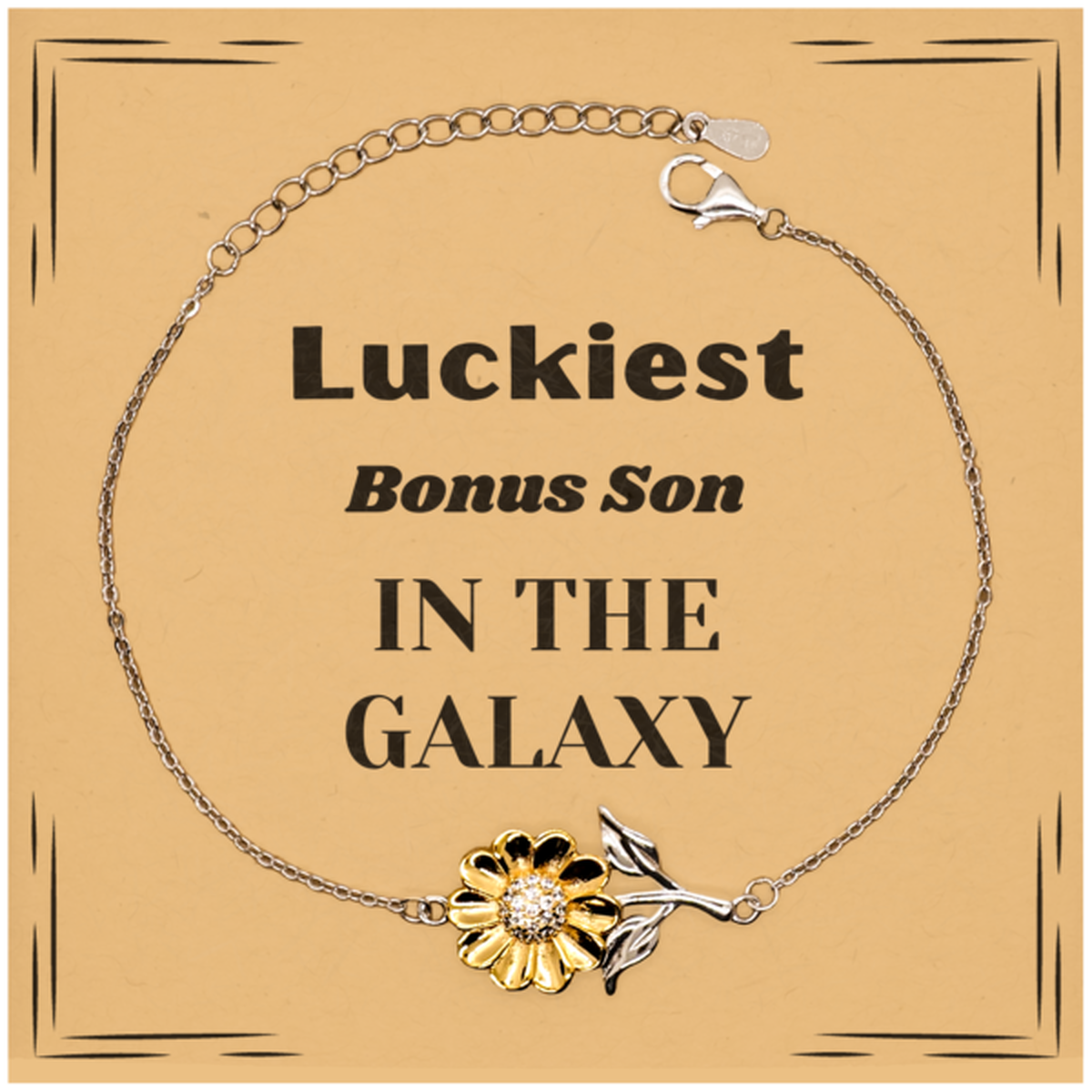 Luckiest Bonus Son in the Galaxy, To My Bonus Son Message Card Gifts, Christmas Bonus Son Sunflower Bracelet Gifts, X-mas Birthday Unique Gifts For Bonus Son Men Women