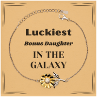 Load image into Gallery viewer, Bonus Daughter Sunflower Bracelet - Luckiest Bonus Daughter in the Galaxy | Christmas Gift
