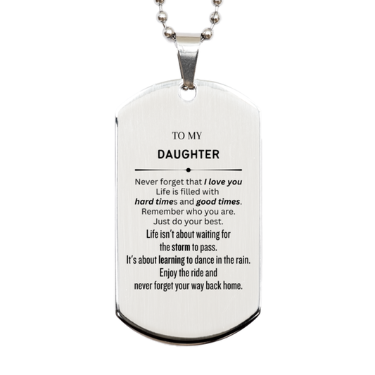 Daughter Silver Dog Tag Necklace - Engraved Message of Love | Birthday & Graduation Gift